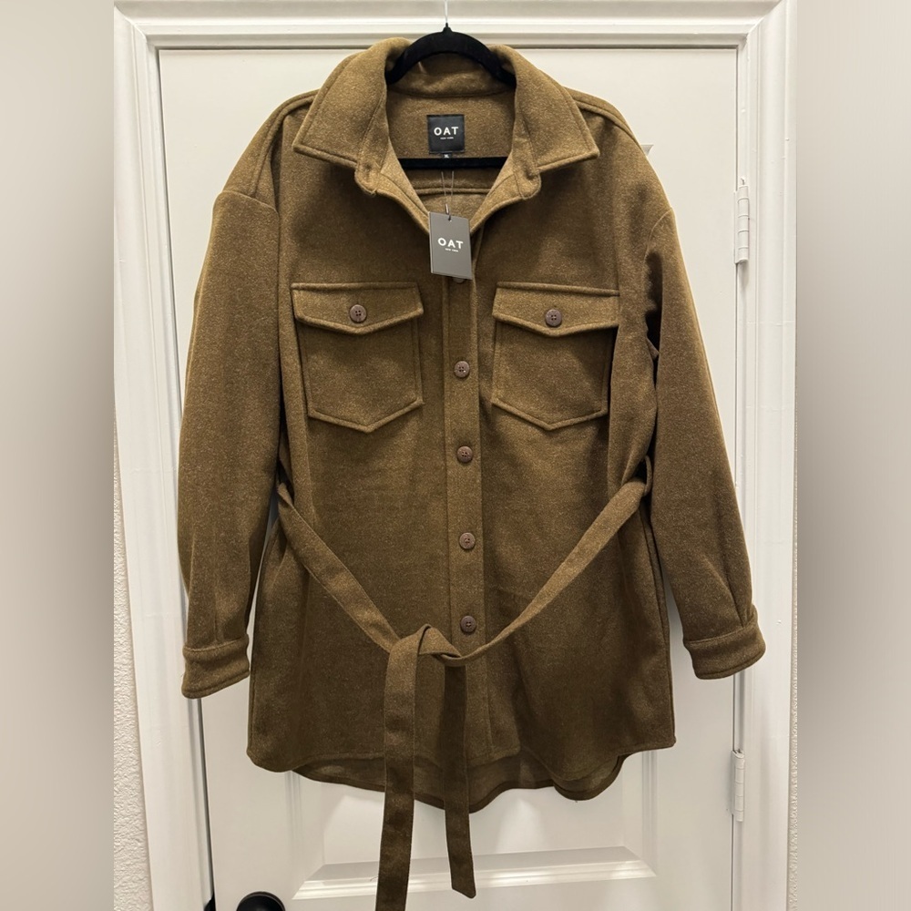 Oat belted shirt jacket